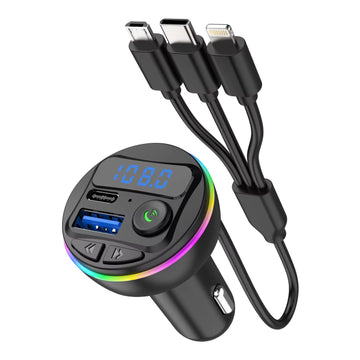 Wireless Car FM Transmitter BT 5.0 LED Light MP3 Player with Charger