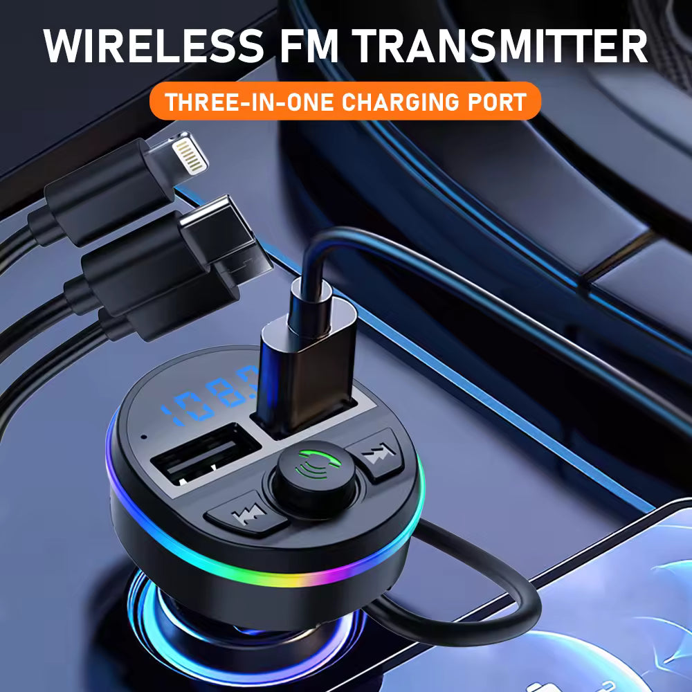Wireless Car FM Transmitter BT 5.0 LED Light MP3 Player with Charger