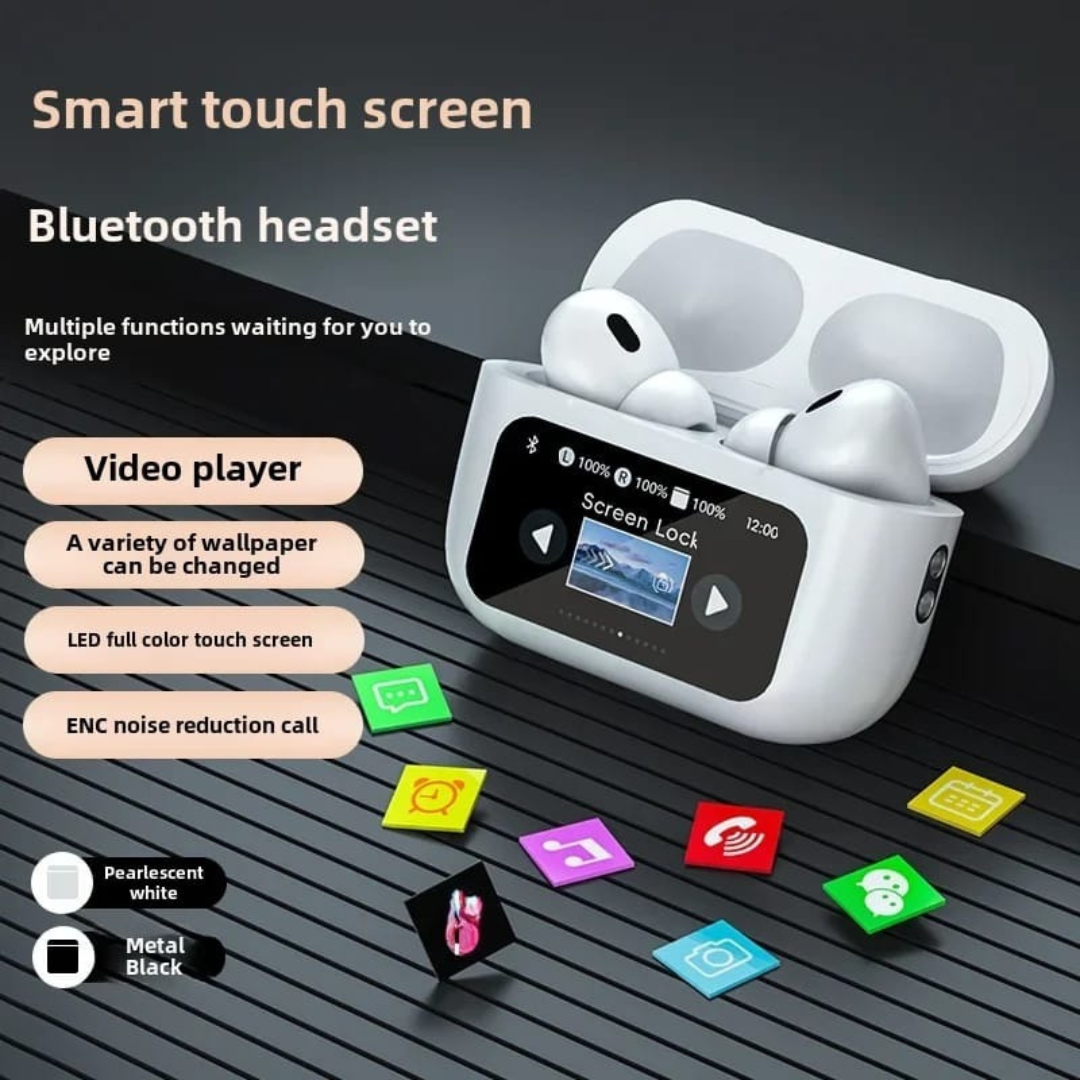 Wireless Bluetooth Earphones Touch Screen Case, HD Sound, Bass